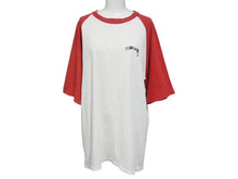 画像をギャラリービューアに読み込む, STUSSY ステューシー ラスタロゴプリント ラグラン袖 Tシャツ カットソー ホワイト レッド コットン サイズM 美品 中古 4b005683