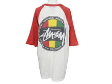 画像をギャラリービューアに読み込む, STUSSY ステューシー ラスタロゴプリント ラグラン袖 Tシャツ カットソー ホワイト レッド コットン サイズM 美品 中古 4b005683