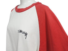 画像をギャラリービューアに読み込む, STUSSY ステューシー ラスタロゴプリント ラグラン袖 Tシャツ カットソー ホワイト レッド コットン サイズM 美品 中古 4b005683