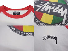 画像をギャラリービューアに読み込む, STUSSY ステューシー ラスタロゴプリント ラグラン袖 Tシャツ カットソー ホワイト レッド コットン サイズM 美品 中古 4b005683
