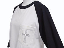 画像をギャラリービューアに読み込む, CHROME HEARTS クロムハーツ ラグラン 7部袖Tシャツ サイズS CHクロス セメタリークロス スクロールラベルロゴ 美品 中古 4b005685