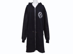 CHROME HEARTS × Bella Hadid クロムハーツ ベラハディッド イニシャルパッチロゴ ダガージップ レザー切り替えロング丈パーカー ブラック サイズXS 美品 中古 4b005693