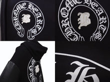 画像をギャラリービューアに読み込む, CHROME HEARTS × Bella Hadid クロムハーツ ベラハディッド イニシャルパッチロゴ ダガージップ レザー切り替えロング丈パーカー ブラック サイズXS 美品 中古 4b005693