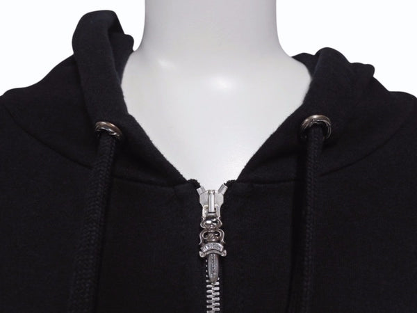 CHROME HEARTS × Bella Hadid クロムハーツ ベラハディッド イニシャルパッチロゴ ダガージップ レザー切り替えロング丈パーカー ブラック サイズXS 美品 中古 4b005693