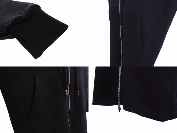 CHROME HEARTS × Bella Hadid クロムハーツ ベラハディッド イニシャルパッチロゴ ダガージップ レザー切り替えロング丈パーカー ブラック サイズXS 美品 中古 4b005693
