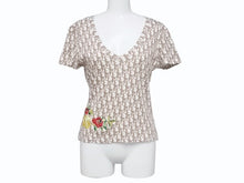 画像をギャラリービューアに読み込む, 極美品 Christian Dior クリスチャンディオール Vネック半袖Tシャツ 5E16155951 サイズ40 ガリアーノ期 トロッター 花刺繍 中古 4b005704