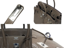 Load image into Gallery viewer, 極美品 HERMES エルメス バーキン25 トゴ ハンドバッグ □M刻印 エトゥープ シルバー金具 中古 4b005708