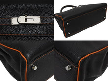 Load image into Gallery viewer, 極美品 SPO オーダー エルメス ケリー32 内縫い 読売ジャイアンツ ブラック オレンジ □P刻印 マットシルバー金具 ハンドバッグ 2WAY 中古 4b005709