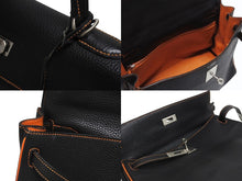 Load image into Gallery viewer, 極美品 SPO オーダー エルメス ケリー32 内縫い 読売ジャイアンツ ブラック オレンジ □P刻印 マットシルバー金具 ハンドバッグ 2WAY 中古 4b005709