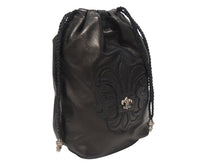 Load image into Gallery viewer, 新品未使用 新型 25年 CHROME HEARTS クロムハーツ BSフレア ドローストリングス バッグ 巾着 シルバー 黒 中古 4b005722