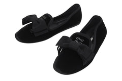 極美品 MIUMIU ミュウミュウ 24FW フラットパンプス 5S088E サイズ37 ベルベット レザー ラバー ブラック ロゴプレート 中古 4b005735