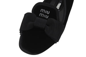極美品 MIUMIU ミュウミュウ 24FW フラットパンプス 5S088E サイズ37 ベルベット レザー ラバー ブラック ロゴプレート 中古 4b005735