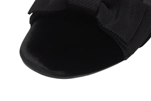 極美品 MIUMIU ミュウミュウ 24FW フラットパンプス 5S088E サイズ37 ベルベット レザー ラバー ブラック ロゴプレート 中古 4b005735