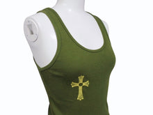 Load image into Gallery viewer, CHROME HEARTS クロムハーツ タンクトップ サイズM ホースシュー CHクロス FUCK YOU プリント カーキ イエロー 美品 中古 4b005756