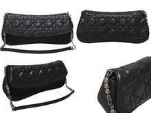 画像をギャラリービューアに読み込む, Dior ディオール カナージュ ショルダーバッグ ダークグレー デニム レザー コンビ チェーンストラップ ブラック 黒 美品 中古 4b005768