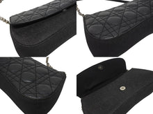 画像をギャラリービューアに読み込む, Dior ディオール カナージュ ショルダーバッグ ダークグレー デニム レザー コンビ チェーンストラップ ブラック 黒 美品 中古 4b005768