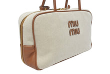 Load image into Gallery viewer, 極美品 MIUMIU ミュウミュウ トップハンドルバッグ ナチュラル 5BB163 イタリア製 キャンバス レザー ロゴ ベージュ 中古 4c005786