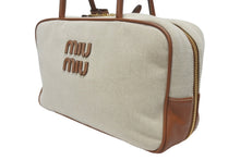 Load image into Gallery viewer, 極美品 MIUMIU ミュウミュウ トップハンドルバッグ ナチュラル 5BB163 イタリア製 キャンバス レザー ロゴ ベージュ 中古 4c005786