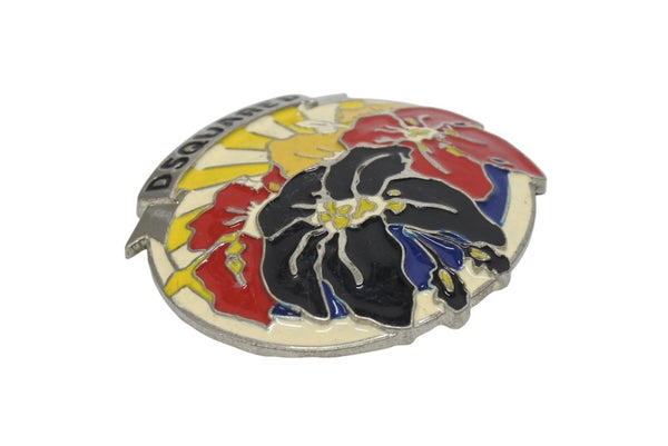 DSQUARED2 ディースクエアード ベルトバックル ロゴ 花柄 メタル アイボリー 139g シルバー金具 良品 中古 4b005791