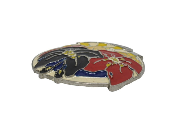 DSQUARED2 ディースクエアード ベルトバックル ロゴ 花柄 メタル アイボリー 139g シルバー金具 良品 中古 4b005791