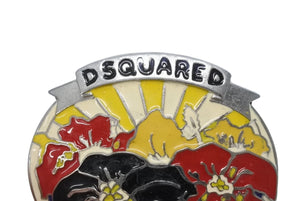DSQUARED2 ディースクエアード ベルトバックル ロゴ 花柄 メタル アイボリー 139g シルバー金具 良品 中古 4b005791