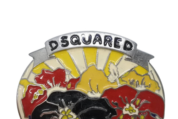 DSQUARED2 ディースクエアード ベルトバックル ロゴ 花柄 メタル アイボリー 139g シルバー金具 良品 中古 4b005791