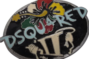 DSQUARED2 ディースクエアード ベルトバックル ロゴ 花柄 メタル マルチカラー シルバー金具 良品 中古 44b005792