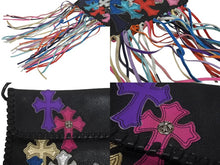 Load image into Gallery viewer, 極美品 CHROME HEARTS クロムハーツ スクエア クロスポシェット フリンジ ショルダーバッグ セメタリー クロスパッチ マルチカラー ブラック 中古 4b005793