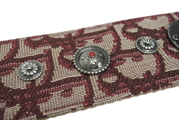 極美品 Christian Dior クリスチャンディオール ショルダーストラップ トロッター スタッズ レザー キャンバス ボルドー 中古 4b005817