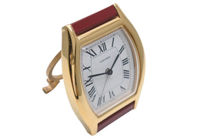 極美品 CARTIER カルティエ Tortue トーチュ 置時計 重量約336.0g 白文字盤 クォーツ ゴールド ボルドー スイス製 中古 4b005829