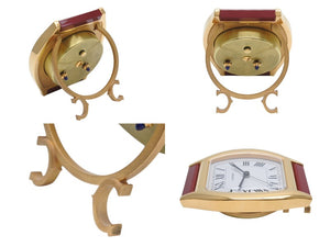極美品 CARTIER カルティエ Tortue トーチュ 置時計 重量約336.0g 白文字盤 クォーツ ゴールド ボルドー スイス製 中古 4b005829