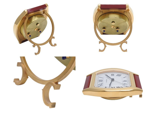極美品 CARTIER カルティエ Tortue トーチュ 置時計 重量約336.0g 白文字盤 クォーツ ゴールド ボルドー スイス製 中古 4b005829