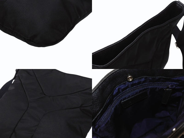 極美品 YVES SAINT LAURENT イヴサンローラン ナイロン ショルダーバッグ ブラック ブラック ネイビー 273674.213317 シルバー金具 中古 4b005839