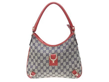 画像をギャラリービューアに読み込む, GUCCI グッチ ワンショルダーバッグ ハンドバッグ GGキャンバス レザー レッド ブラウン 130738 ゴールド金具 美品 中古 4b005842