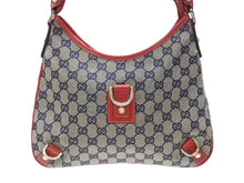 画像をギャラリービューアに読み込む, GUCCI グッチ ワンショルダーバッグ ハンドバッグ GGキャンバス レザー レッド ブラウン 130738 ゴールド金具 美品 中古 4b005842