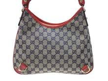 画像をギャラリービューアに読み込む, GUCCI グッチ ワンショルダーバッグ ハンドバッグ GGキャンバス レザー レッド ブラウン 130738 ゴールド金具 美品 中古 4b005842