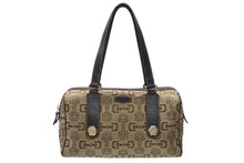 画像をギャラリービューアに読み込む, Gucci グッチ ボストンバッグ ホースビット刺繍 カーキ 248270 キャンバス ブラウン ベージュ 美品 中古 4b005845