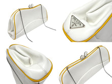 画像をギャラリービューアに読み込む, PRADA プラダ 2WAY クラッチバッグ ショルダーバッグ がま口 レザー ホワイト シルバー金具 美品 中古 4b005846