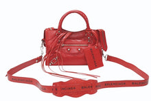 画像をギャラリービューアに読み込む, BALENCIAGA バレンシアガ クラシック ミニ シティ 2WAY ショルダーバッグ 300295 ロゴ レッド シルバー金具 美品 中古 4b005850