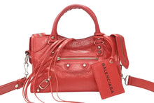 画像をギャラリービューアに読み込む, BALENCIAGA バレンシアガ クラシック ミニ シティ 2WAY ショルダーバッグ 300295 ロゴ レッド シルバー金具 美品 中古 4b005850