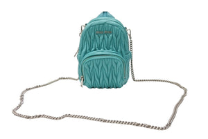 MIUMIU ミュウミュウ マイクロリュック チェーンショルダーバッグ マテラッセ ラムスキン ターコイズブルー シルバー金具 美品 中古 4b005851