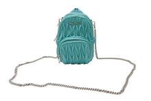 Load image into Gallery viewer, MIUMIU ミュウミュウ マイクロリュック チェーンショルダーバッグ マテラッセ ラムスキン ターコイズブルー シルバー金具 美品 中古 4b005851