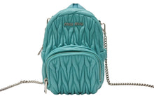 Load image into Gallery viewer, MIUMIU ミュウミュウ マイクロリュック チェーンショルダーバッグ マテラッセ ラムスキン ターコイズブルー シルバー金具 美品 中古 4b005851