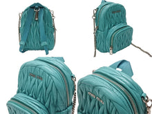 Load image into Gallery viewer, MIUMIU ミュウミュウ マイクロリュック チェーンショルダーバッグ マテラッセ ラムスキン ターコイズブルー シルバー金具 美品 中古 4b005851