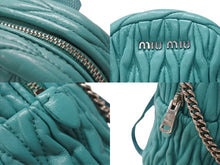 Load image into Gallery viewer, MIUMIU ミュウミュウ マイクロリュック チェーンショルダーバッグ マテラッセ ラムスキン ターコイズブルー シルバー金具 美品 中古 4b005851