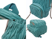 Load image into Gallery viewer, MIUMIU ミュウミュウ マイクロリュック チェーンショルダーバッグ マテラッセ ラムスキン ターコイズブルー シルバー金具 美品 中古 4b005851