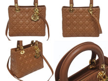 Load image into Gallery viewer, Christian Dior クリスチャンディオール LADY DIOR レディディオール ミディアム 2WAYハンドバッグ ラムスキン カナージュ ブラウン 美品 中古 4b005853