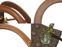 Load image into Gallery viewer, Christian Dior クリスチャンディオール LADY DIOR レディディオール ミディアム 2WAYハンドバッグ ラムスキン カナージュ ブラウン 美品 中古 4b005853