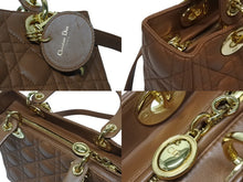 Load image into Gallery viewer, Christian Dior クリスチャンディオール LADY DIOR レディディオール ミディアム 2WAYハンドバッグ ラムスキン カナージュ ブラウン 美品 中古 4b005853
