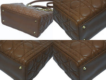 Load image into Gallery viewer, Christian Dior クリスチャンディオール LADY DIOR レディディオール ミディアム 2WAYハンドバッグ ラムスキン カナージュ ブラウン 美品 中古 4b005853
